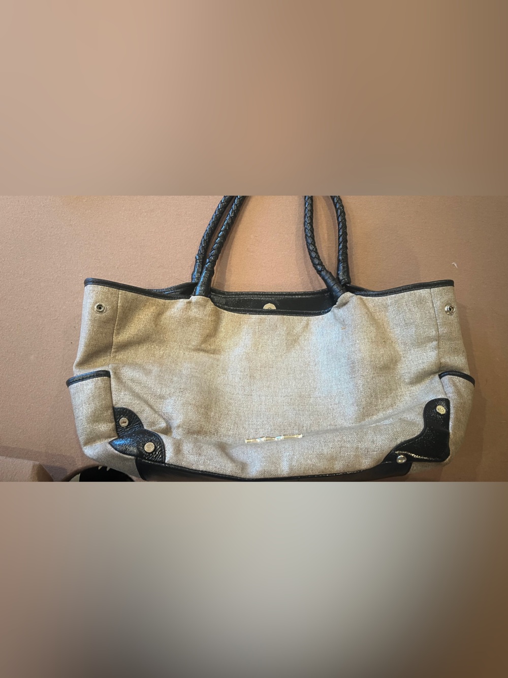 Elaine Turner Tote Bag with Black Trim - Neutral Beige